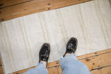 Vintage Turkish hemp kilim's plain weave texture with natural ivory, platinum, beige abrashes.
