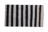 Vintage hand woven Turkish Hemp Kilim rug with platinum, ivory, and charcoal stripes.