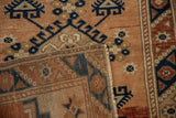 Corner detail showing the hand-knotted back and low-pile texture of a vintage Dosemealti rug.