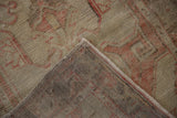 Distressed Oushak runner pile with wear, dusty blush, beige tones, and its hand-knotted foundation.