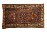 Antique Persian Hamadan rug, diamond medallion, Herati pattern, madder red, sapphire blue, ivory tones.