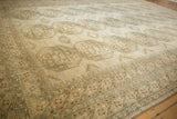 Distressed vintage Ersari rug texture, with geometric gul medallions and detailed ivory, dusty green-blue borders.