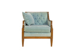 1960s baby blue mohair velvet side chair with tufted back and matching pillow.