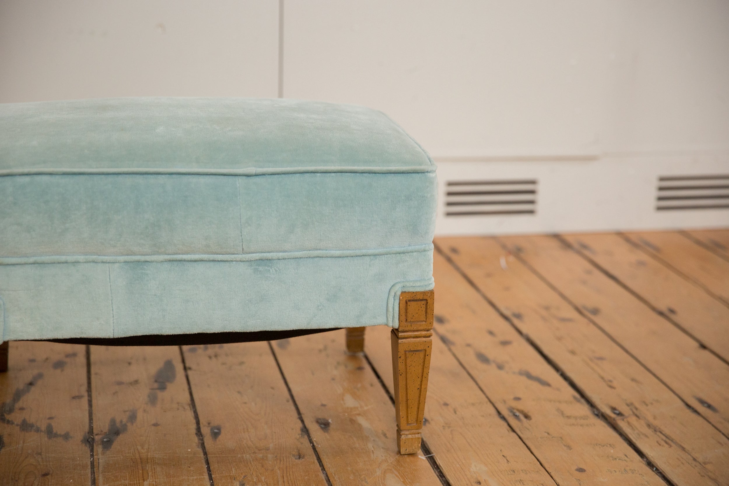 Vintage 1960s Baby Blue Mohair Footstool // ONH Item: 12784, Image 1