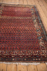 Antique Kurdish Hamadan rug with allover boteh, dusty rose, sapphire blue, ivory abrashes, fringe.