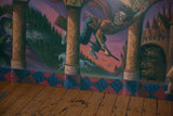 Angled view of the Harry Potter poster's main illustration with characters and castle.
