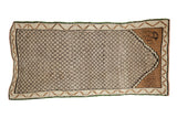 Vintage distressed Kars runner, ivory field with dark diamond lattice and coffee brown niche.