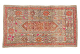 Distressed Oushak runner, tree-of-life motif, floral borders, magenta, aubergine, ivory. 2'9