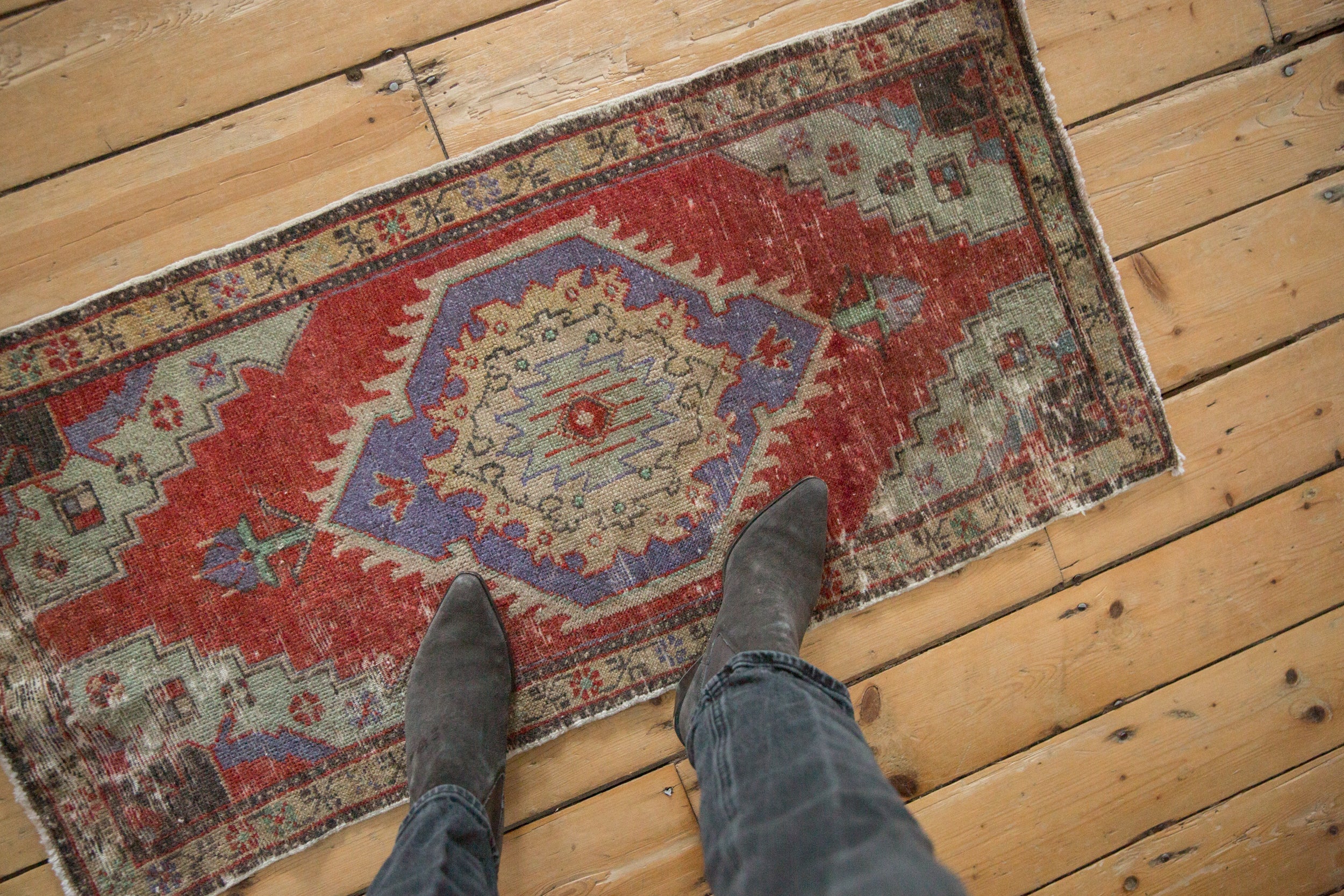 Vintage Distressed Oushak Rug Mat Runner // ONH Item: 12848, Image 1