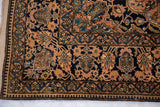 Corner detail of a Mohtashem Kashan rug showing pawn motif borders and original side cord selvage.