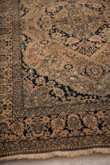 Intricate corner borders of a Collector Mohtashem Kashan rug with pawn and vine motifs.
