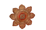 Antique silk Tabriz rug with an elaborate trefoil contour, a rust-red medallion, and inscription borders.