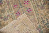 The reverse side of a vintage Turkish rug showing its hand-knotted weave and construction.