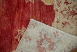 Reverse view of a hand-knotted Turkish rug showing the woven foundation and faint processing numbers.