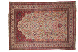 Antique Silk Souf Kashan carpet, rare jade green Tree of Life design, cochineal red borders.