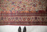 Qajar era antique silk Kashan border and detailed field with jade green ground.