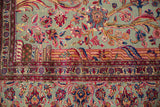 Antique Silk Souf Kashan border, plain weave section, and jade green field with red palmettes.