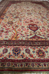 Qajar era antique silk Kashan rug with intricate Tree of Life and floral details.