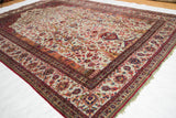 Qajar era antique silk Kashan: Tree of Life, jade green ground, cochineal red palmettes.