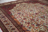 Qajar era silk Kashan detail: Tree of Life motif with scrolling vines and palmettes.