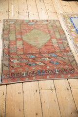 Germinating blossom border design on distressed Oushak rug with soft terra cotta pile.