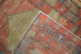 Soft distressed Oushak rug pile with sky blue highlights and detailed woven reverse.