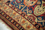 Detail of the rare devil figure iconography on a Qajar period Kermanshah collector rug.