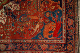 Folkloric lion and deer figures, a rare pictorial element on an antique Farahan Sarouk rug.
