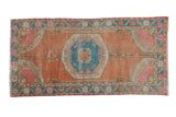 Hand-knotted Distressed Oushak runner, sandalwood field, blue octagonal medallion, pink spandrels, 2'6
