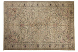 Vintage distressed Turkish Kayseri carpet with a floral medallion, scrolling vines, and soft dusty rose accents.