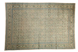 Distressed vintage Kayseri carpet with an allover trellis design in antique ivory, indigo blue, and sea foam green.