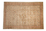 Vintage Turkish Kayseri carpet, allover floral blossoms in cream, beige, sandalwood, aubergine, 6'6