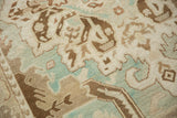 Low-pile detail of a distressed Sparta carpet, showing mostly even wear to the knot heads.