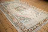 Textured distressed Taspinar carpet with muted pastel blue, pink, and rust medallion design.