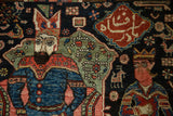 Pictorial detail of the Nader Shah enthronement scene on an antique Afshar collector rug.