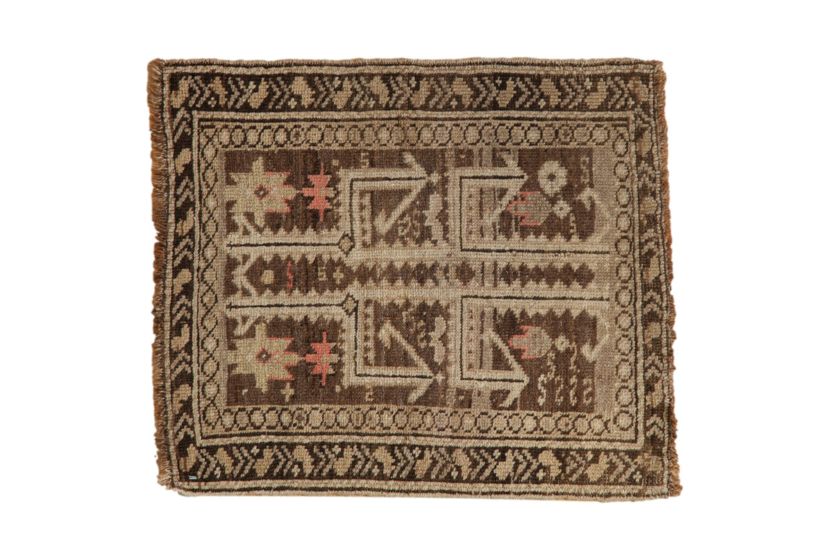 Antique Caucasian square rug with a tiered Tree of Life design in abrashed coffee brown, charcoal, and ivory.