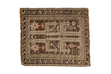 Antique Caucasian square rug with a tiered Tree of Life design in abrashed coffee brown, charcoal, and ivory.