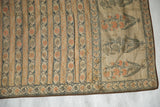 Detailed brocade work on a Persian silk sash showing the floral striped body and poppy end panel.