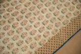 Finely patterned border and distinctive blue backing edge of 17th century Persian Brocade Textile.