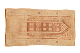 Vintage distressed Anatolian rug with a central geometric cartouche in faded coffee brown and antique ivory.