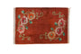Vintage Art Deco rug mat with opposing floral bouquets and green vines on a copper-red field.