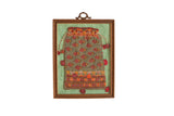 Antique framed chain stitch silk linen pouch, stylized rust, saffron, coral motifs, 14.5x10.25.