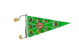 A vintage green felt pennant from County Donegal, Ireland, with a tasseled cord and illustrated landmarks.