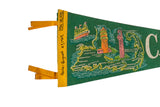 Handwritten dates from 1969 and 1970 on the yellow hoist of a vintage Cape Cod pennant.