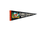 Vintage black felt pennant for Clark's Trained Bears featuring a colorful leaping deer and white text.