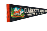 Colorful jumping deer graphic and handwritten 1971 date on a vintage black felt pennant.