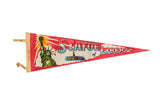 Vintage Statue of Liberty felt flag pennant with mid-century graphics on a red background.