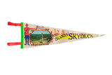 Vintage ivory felt pennant for 1000 Islands Skydeck with a Canadian Mountie and tower photo.