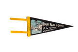 Vintage High Falls Gorge felt pennant in black with a blue scenic graphic and golden yellow ties.