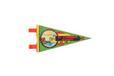 Vintage 1970 Saint Lawrence Seaway felt flag pennant in green with a colorful Eisenhower Lock graphic.